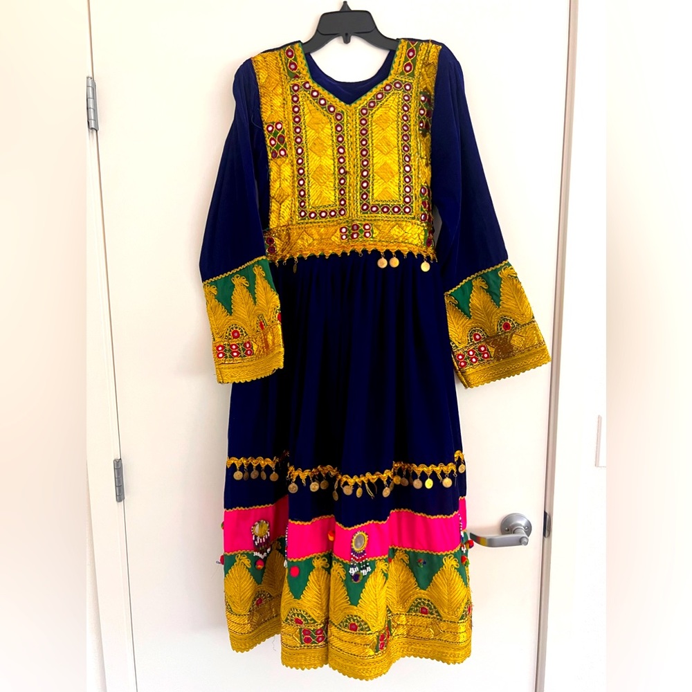 Blue Vintage Afghan Velvet Dress